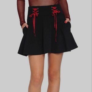 Black Double Red Lace-Up Skirt Skater